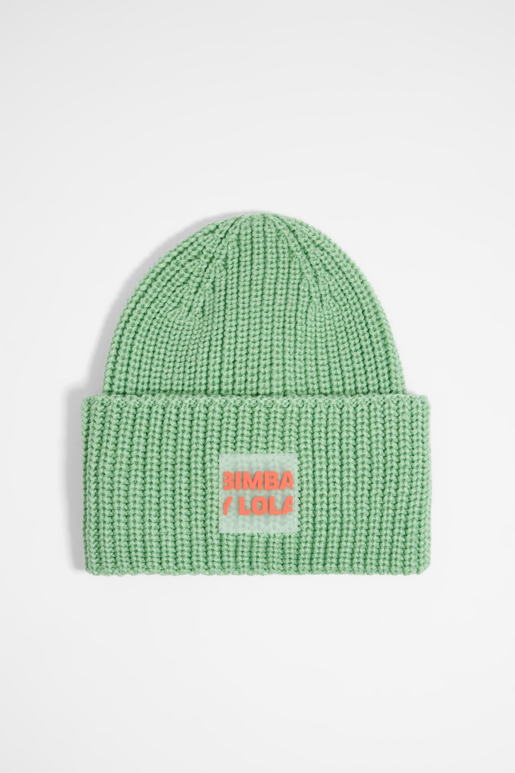 Green knit hat with logo