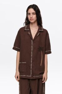 Camisa lino palmera caf&eacute;