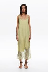 Vestido tirantes encajes Dots mini oliva