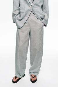 Light blue linen striped darted trousers