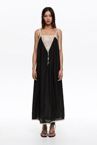 Vestido tirantes encajes seda negro