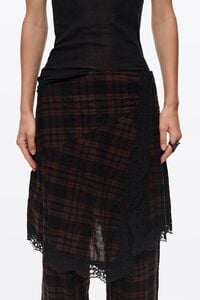 Dark brown checked skort with lace details