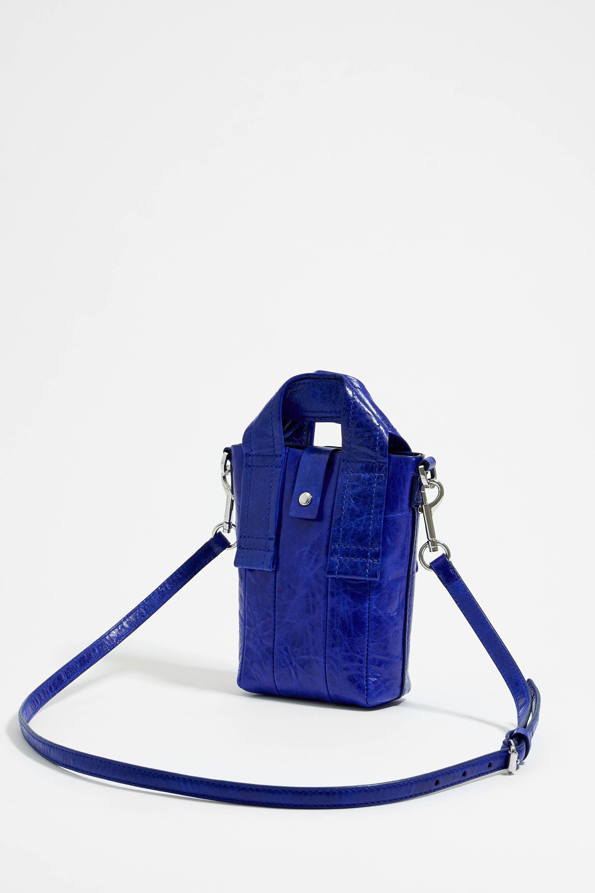Mini electric blue leather crossbody bag