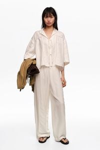 Camisa lazos y encajes lino blanca