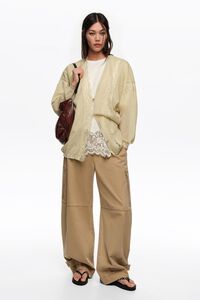 C&aacute;rdigan largo encajes algod&oacute;n lino verde claro