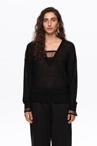 Black V-neck wool sweater