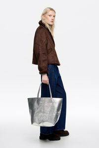 Large silver leather shopper bag