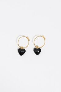 Aretes aro dorados y coraz&oacute;n negro