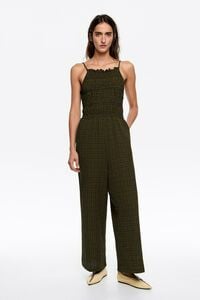Green checked seersucker gathered jumpsuit Green checked seersucker gathered jumpsuit