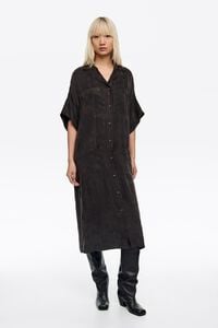 Long washed black shirt dress