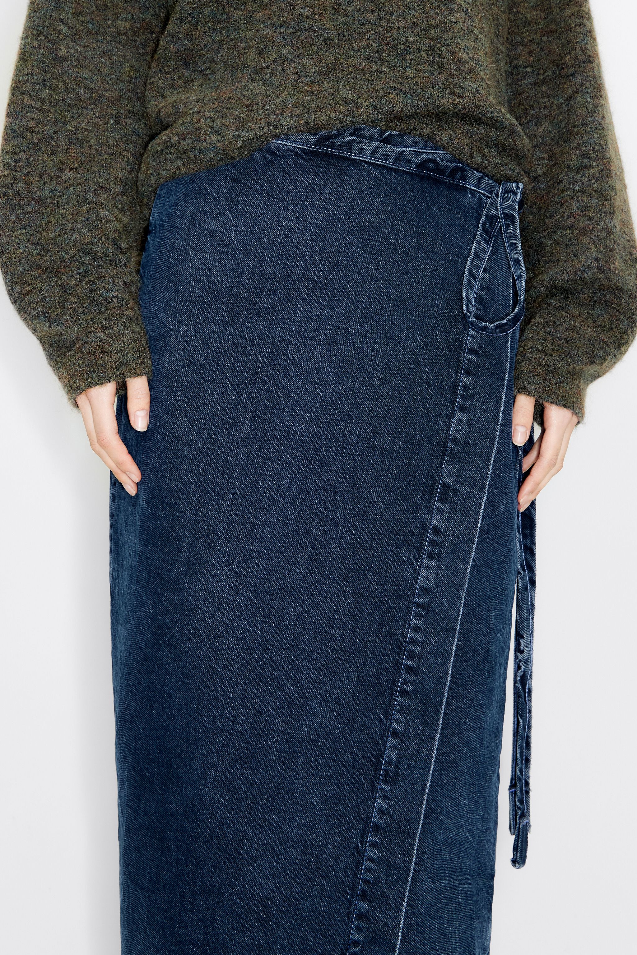 Denim wrap frayed skirt clearance