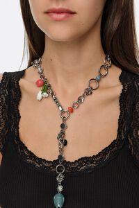 Collar cadena piedras y tulipanes plateado