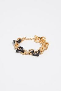 Pulsera corazones textura dorado y esmalte caf&eacute;