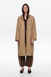 Camel fluid A-line trench coat