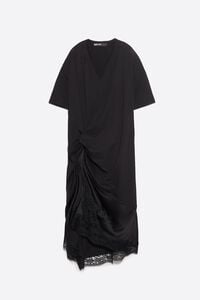 Black two-material T-shirt dress with knot