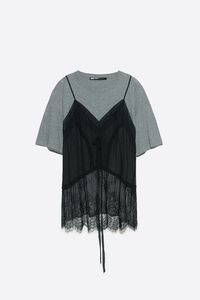 Camiseta top superpuesto fluido gris melange