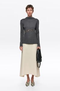 Ivory double-faced wool A-line skirt