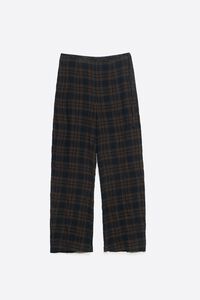 Dark brown checked carrot leg trousers