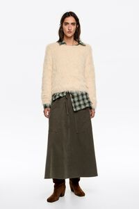 Falda midi cintura ajustable caqui