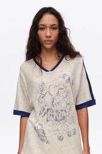 Faded ivory linen fruit logo T-shirt