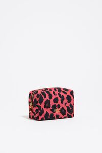 Electric pink Leopard print nylon make-up case