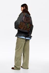 Dark brown checked nylon Pocket backpack
