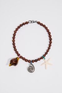 Collar piedras y caracoles plateado envejecido