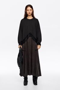 Vestido sudadera bimateria encajes negro lavado