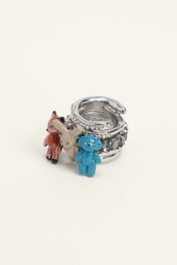 Anillo tres bandas animales y cristales plateado