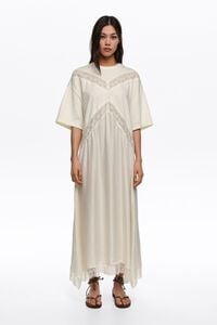 Vestido bimateria encajes marfil