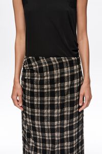 Black checked straight wool skirt