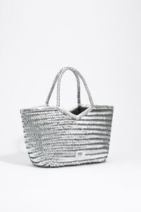 Large silver plaited leather shopper bag