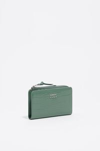 Cartera compacta piel grabado cocodrilo verde pastel