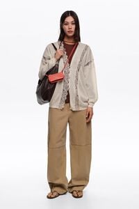 C&aacute;rdigan largo encajes algod&oacute;n lino arena