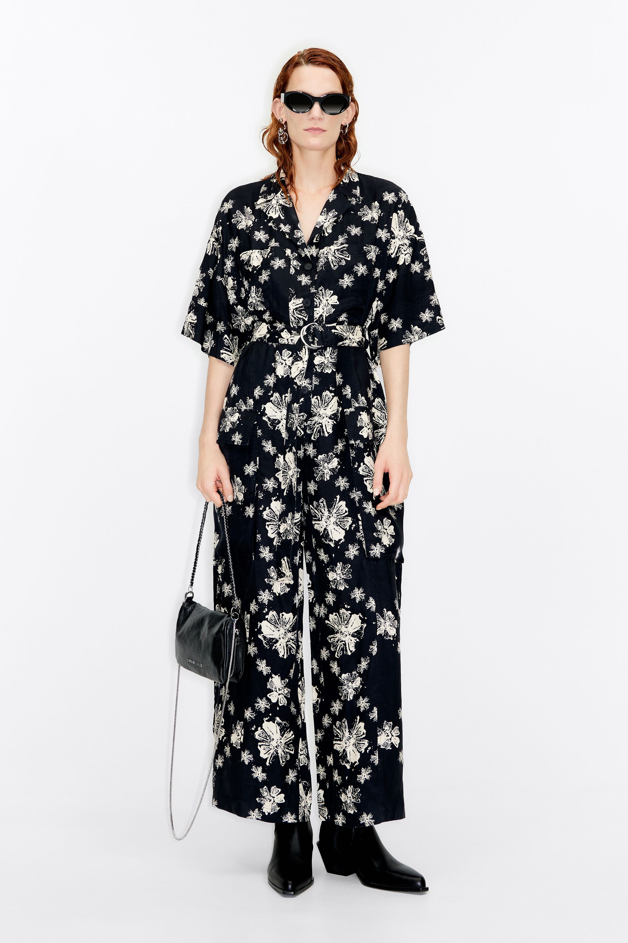 Fluid Flower Stamp cargo jumpsuit