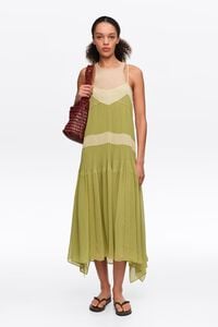 Two-tone pleated A-line strappy dress