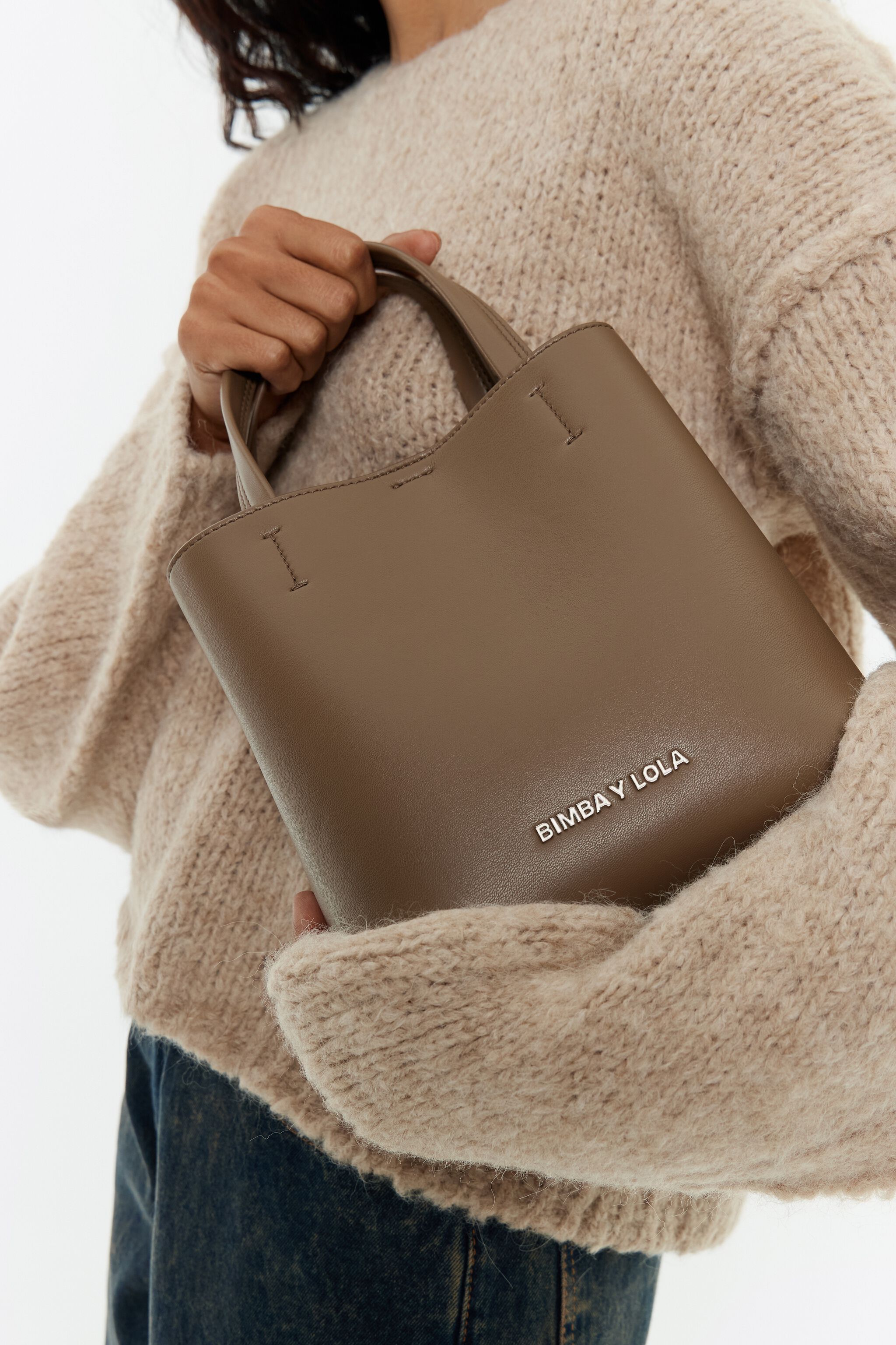 Small dark taupe leather Chihuahua bag