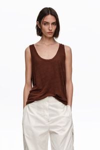 Brown washed linen vest top