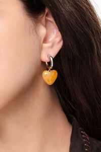 Aretes aro plateado con coraz&oacute;n resina amarillo