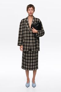 Black checked straight wool skirt