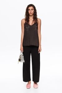 Pantal&oacute;n barrel algod&oacute;n lino negro