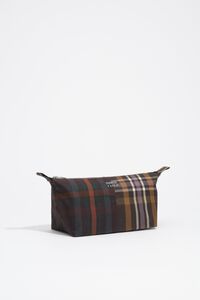 Medium coated chocolate green tartan Trapecio make-up case