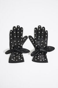 Guantes piel lazo tachuelas negro