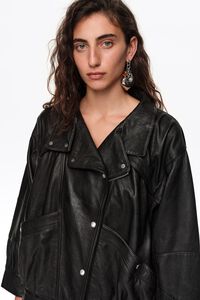 Black leather jacket with volume