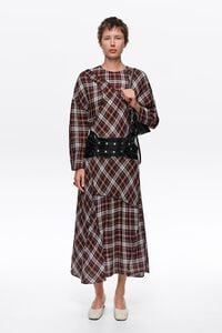 Garnet checked patchwork dress with batwing sleeves