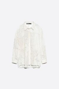Ivory oversize lace patchwork shirt