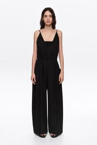 Black strappy jumpsuit with gathered inner top