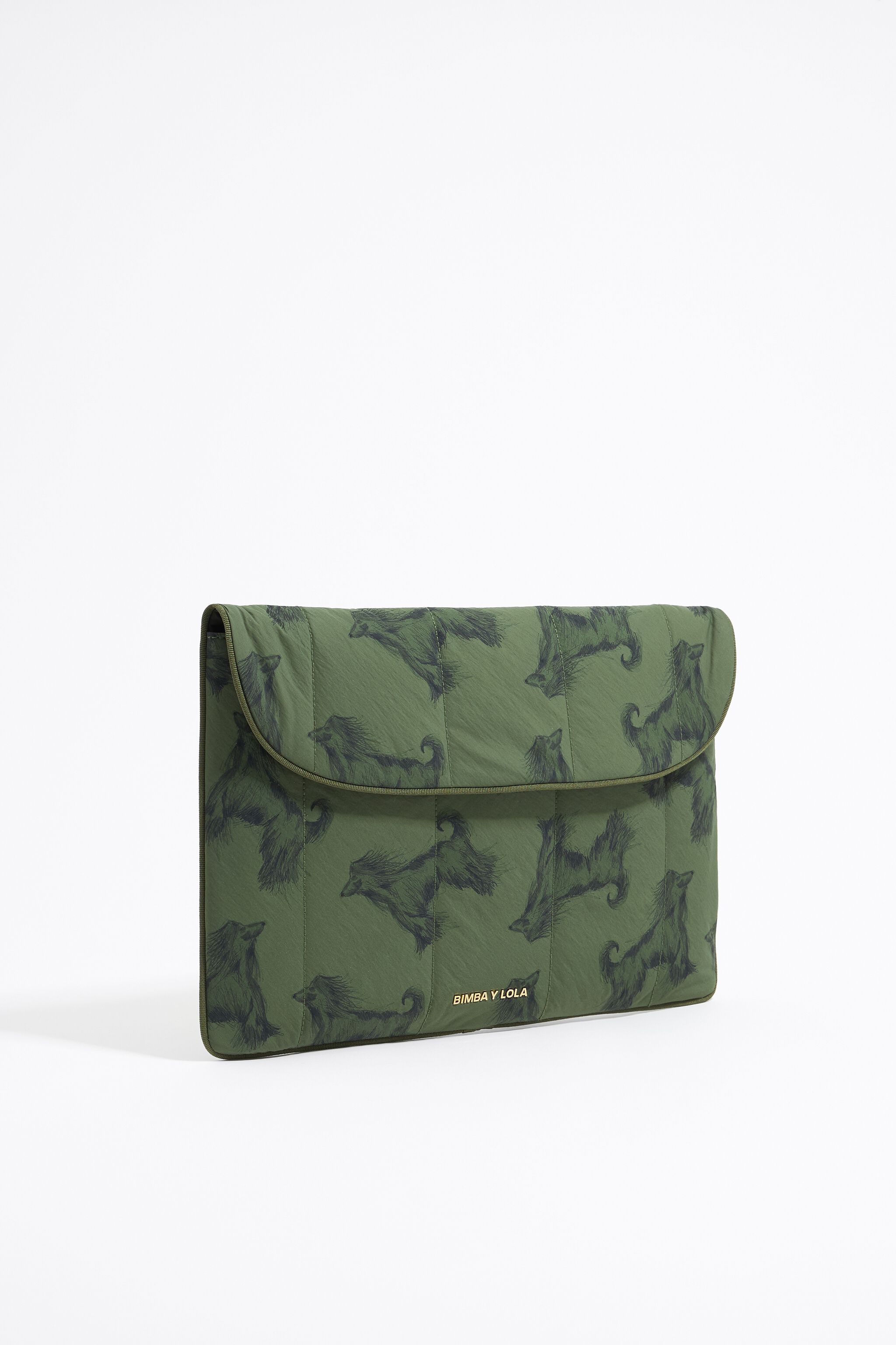 Khaki Pencil Greyhound print nylon 13.5 laptop case