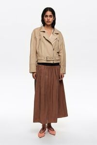 Washed brown cupro flared skirt