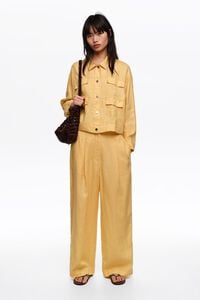 Chamarra boxy lino amarillo